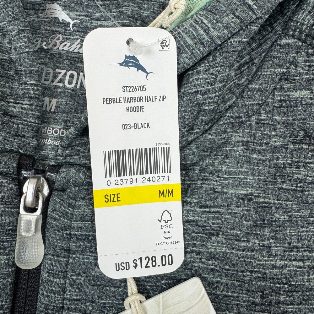 Tommy Bahama Hoodie Mens Medium Gray Pebble Harbor Half Zip‎ IslandZone Pullover - Picture 5 of 5